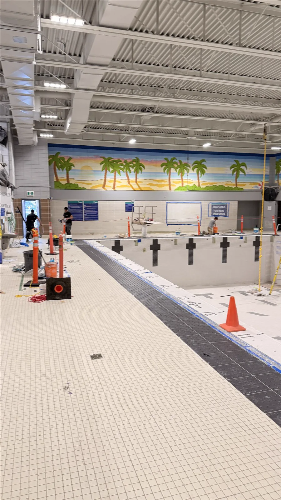 Pool deck tile and coping with depth numbers