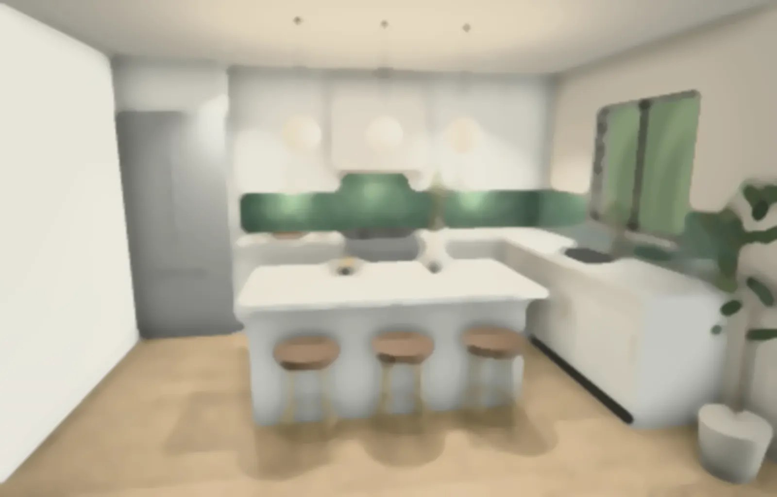 Before: the same kitchen as a rough, low-detail preview