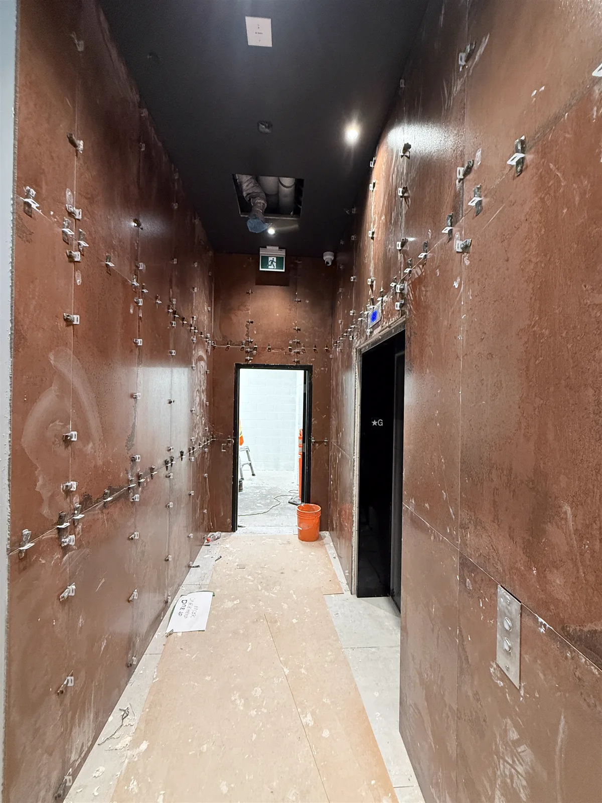 Corridor copper panels mid-install