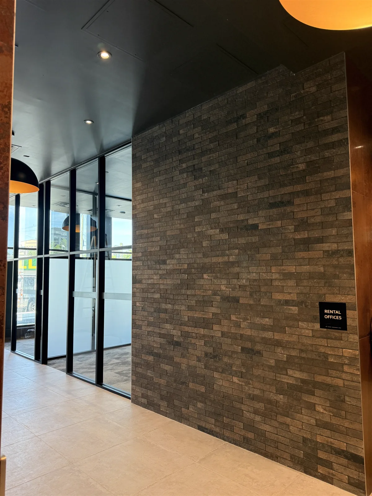 Finished grey brick feature wall